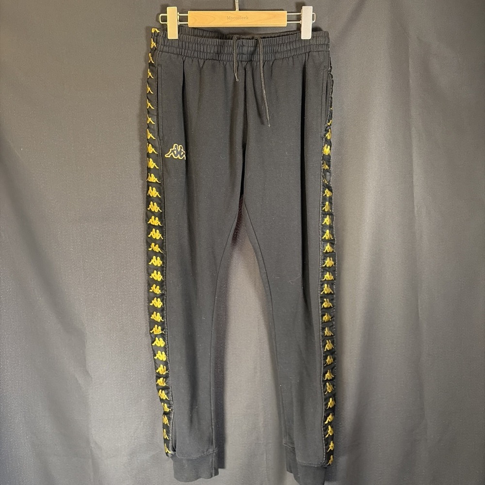 Kappa Mens Cotton Black Jogger Sweatpants‎ size M Gold Logo Side Taping Y2K/90's